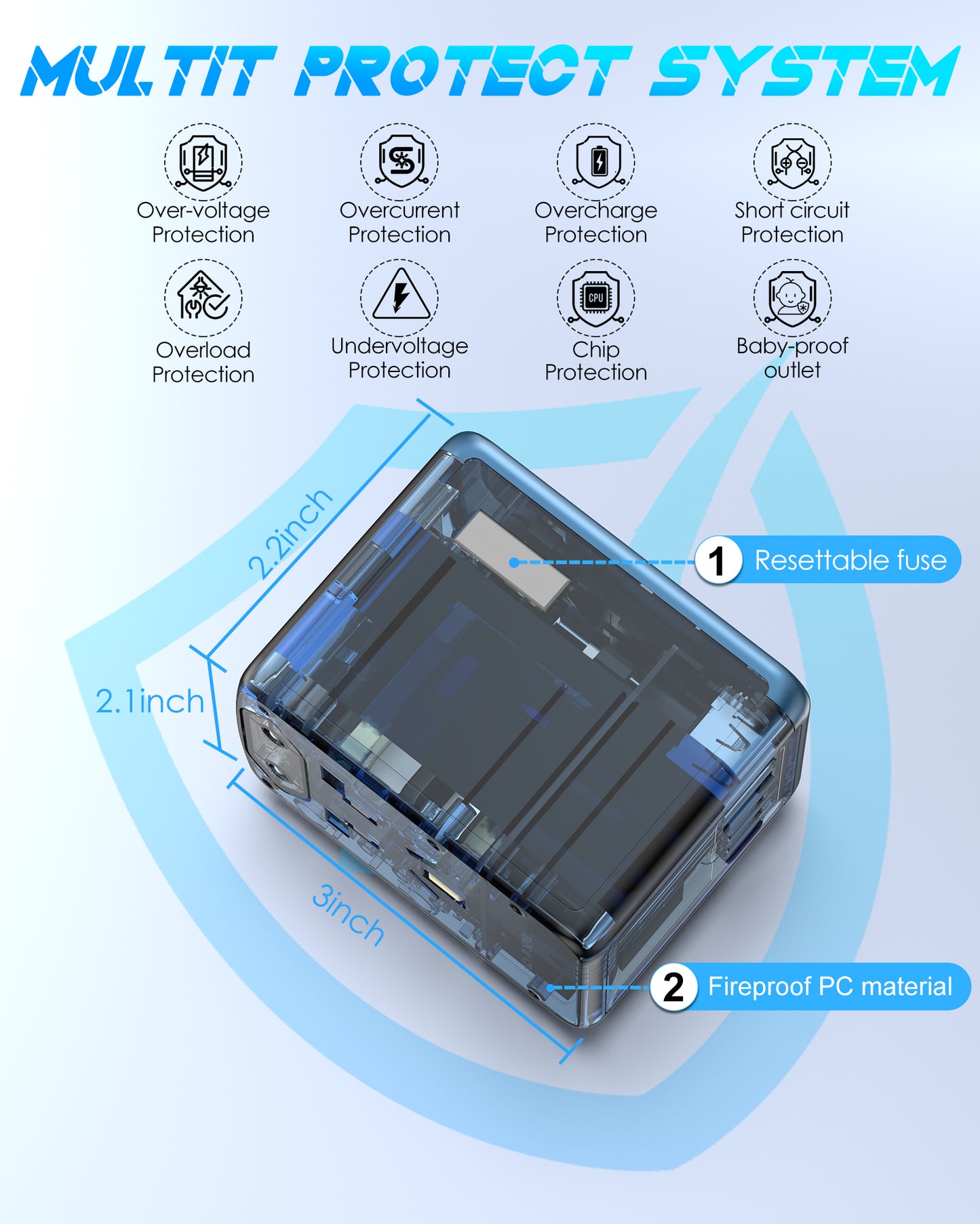 JMFONE URJD PD 35W Universal Travel Adapter Fast Charging Offers 3X2.4A USB-A Ports, 2X USB-C Ports and Multi AC Outlet, International Plug Converter Worldwide Travel Charger All in One for EU US UK AUS (Blue）