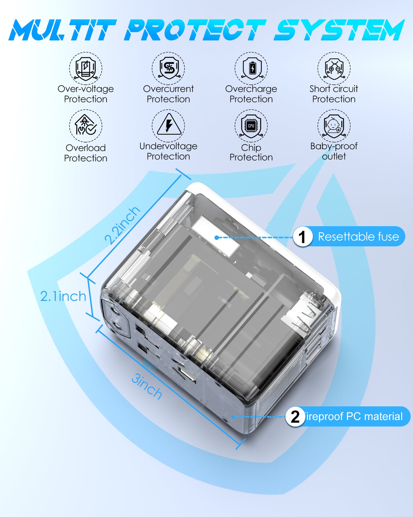 JMFONE-URJD Universal Travel Adapter Offers 5.8A 3X 3.0A USB-C Ports, 2X 2.4A USB-A Ports and Multi AC Outlet, All-in-One International Power Plug Adaptor Worldwide Charger for EU US UK AU 200+ Countries（White）